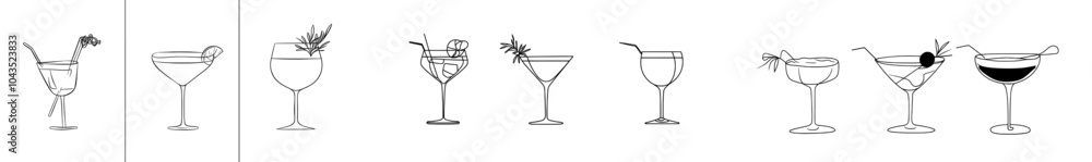 Poster drawing of a continuous line of negroni cocktail drinks. bar and restaurant concept.