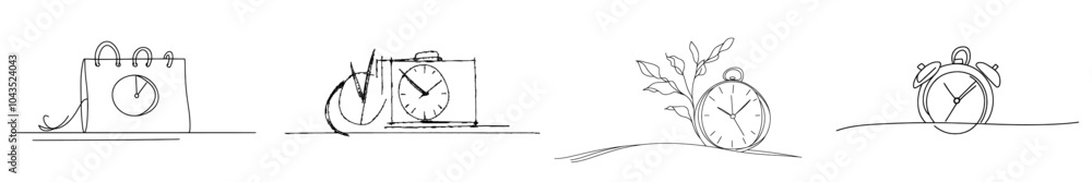 Poster a single line drawing of a calendar with a clock. an event planner concept. an illustration in which
