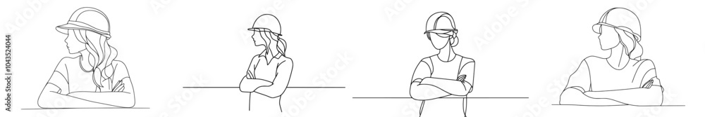 Poster construction worker in a solitary continuous line. construction business concept in a single line. m