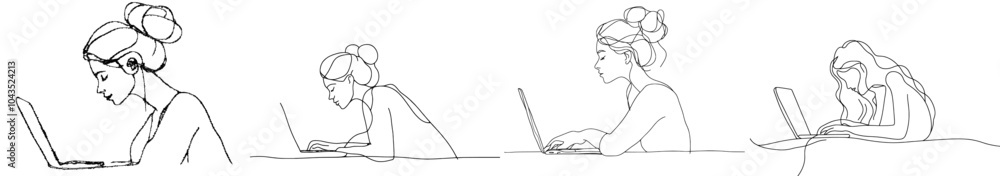 Leinwandbilder an image of a woman working on a laptop computer - a continuous line drawing