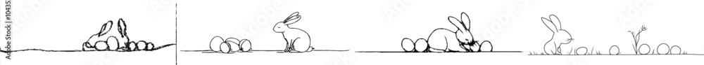 Aufkleber easter eggs and bunny in doodle style. greeting banner design with bunny ears and simple linear styl