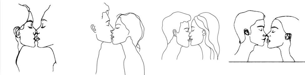 Modern Couple One Line Drawing. Black and white contemporary abstract line drawing of a woman and man. Women and Man Modern Modern Minimalist Design for Wall Art.