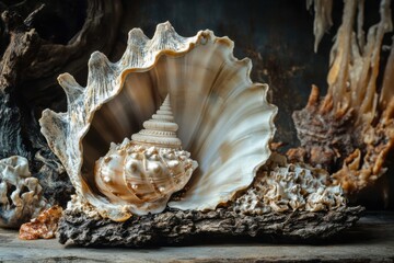 Obraz premium Captivating Seashell Display: A Natural Wonder Exuding Coastal Elegance and Texture