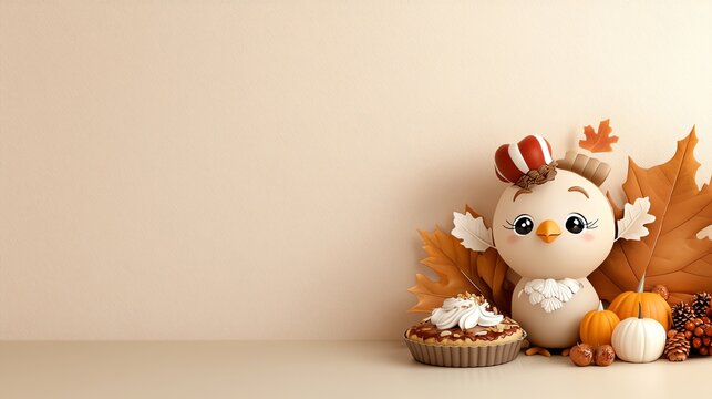 Thanksgiving tie featuring roasted turkey and pie illustrations, playful and colorful