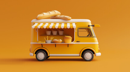 Fast food truck on yellow background