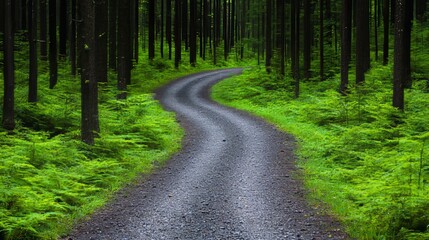 Naklejka premium Winding Forest Path Through Lush Greenery