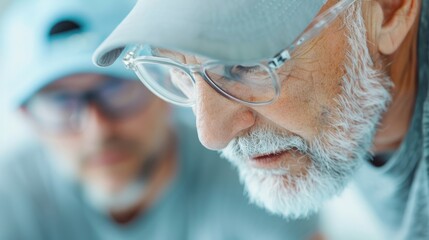 An elderly man with glasses focuses intently on a task, demonstrating wisdom and experience.