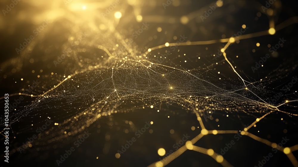 Poster a shimmering web of golden particles appears to dance against a dark backdrop, creating a dramatic a