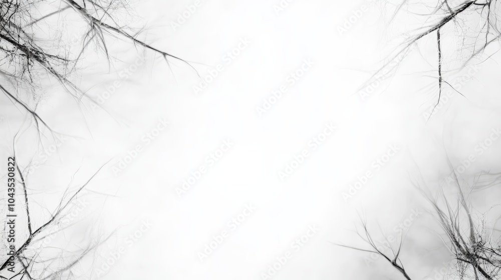 Poster a misty scene with bare tree branches framing a bright, foggy space, creating a hauntingly serene at