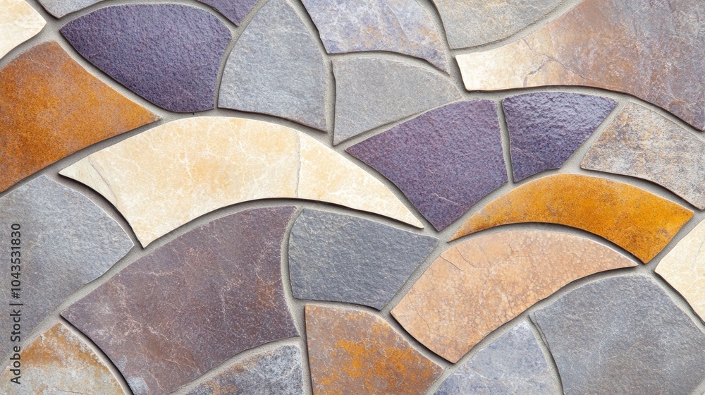 Poster a textured mosaic of interlocking stones in various shades, creating an artistic pattern with earthy