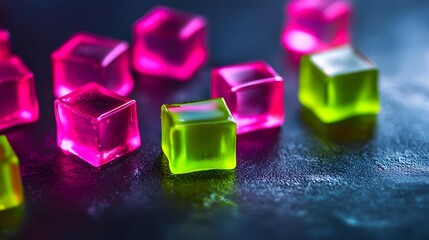 Vibrant Gelatin Cubes in Striking Futuristic Lighting Design