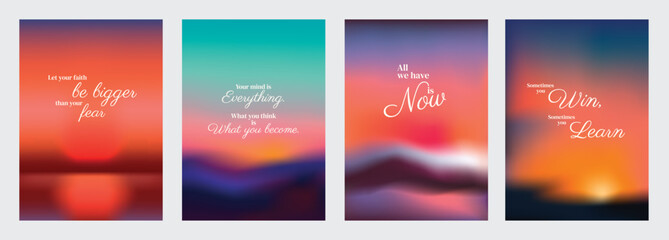 Inspirational posters with motivational quotes. Vibrant backgrounds with uplifting messages. Motivational quotes inspire positivity and growth. Pink sky positivity quote poster template vectors.