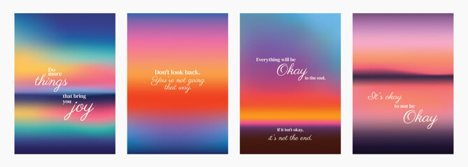 Inspirational posters with colorful gradients and motivational quotes. Vibrant colors and uplifting messages create a positive and motivational vibe. Pink sky positivity quote poster template vectors.
