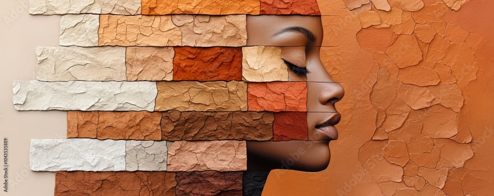 Poster artistic representation of identity using color and texture on a female silhouette
