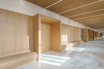 Modern University Hallway with Wooden Design Elements