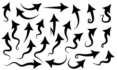 set of black editable arrows of different shapes