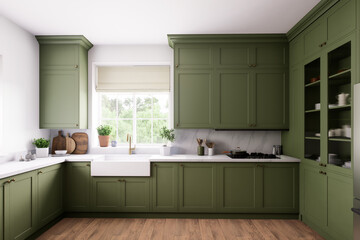 A gorgeous modern green kitchen design filled with rustic charm and abundant natural light