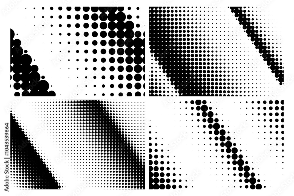 Aufkleber stylish halftone gradient banners featuring diagonal patterns and varying dot sizes created in black