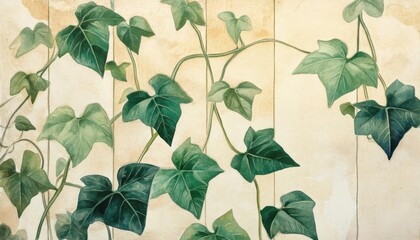 Antique botanical watercolor graphs, featuring green bars and leafy vines,