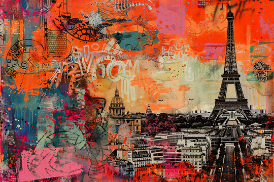 Vibrant abstract artwork featuring the Eiffel Tower. Generative AI image - Powered by Adobe