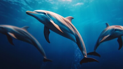 Dolphins Swimming Underwater  Ocean Wildlife  Marine Animals  Blue Water  Bubbles