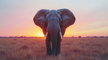 Obraz premium African Elephant Sunset Silhouette