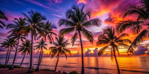 Captivating Silhouette of a Tropical Paradise at Sunset Over the Beach