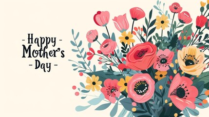 Minimalist vector art of a blooming flower, "Happy Mother's Day" text in modern font
