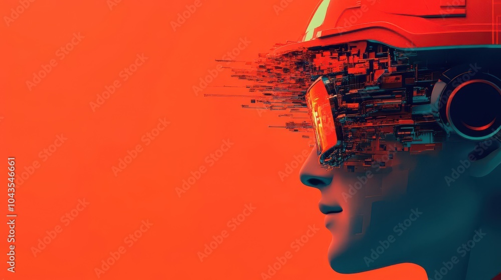 Poster engineer using ai-powered decision-making software in a manufacturing plant, with room for branding 