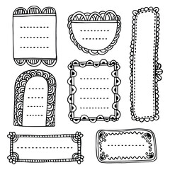 Bullet journal hand-drawn vector elements for notebook, diary, or planner. Doodle black floral frames are isolated on a white background. 