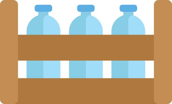 Wooden crate holding three water bottles being delivered, a concept of home delivery service