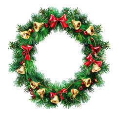 Christmas wreath with bells, holiday decoration, on transparent PNG file