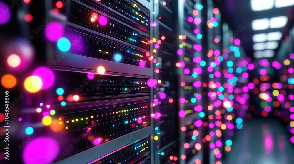Poster colorful data center server room rendering
