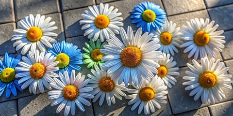 Fototapeta premium Chamomile in Isometric Style Using Plastic Blocks for Decorative Print, Nature-Inspired Art, Modern Design, and