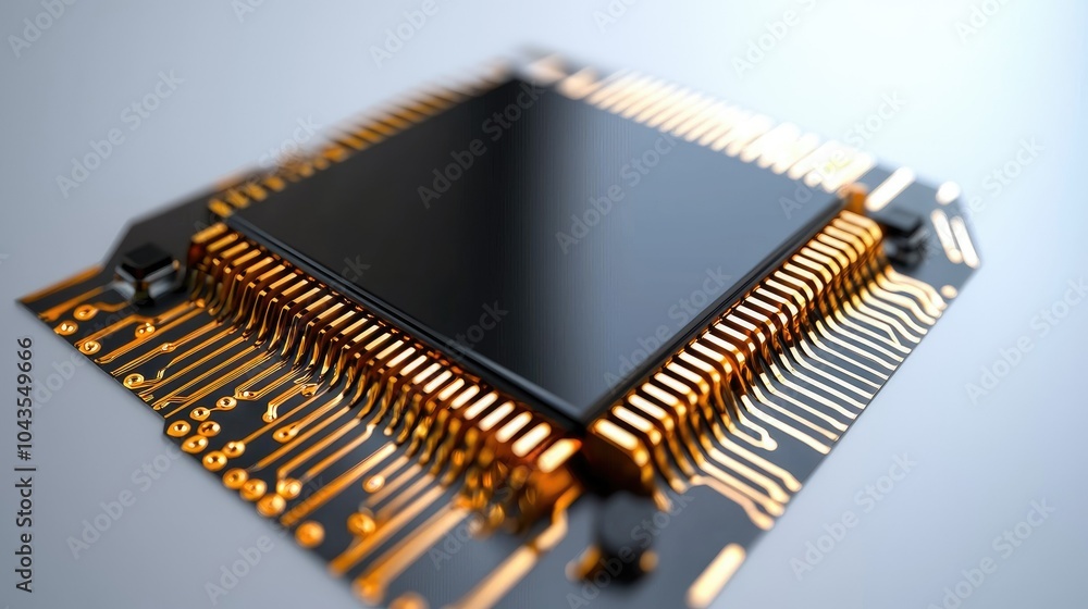Poster close-up of quantum computer chip on clean surface