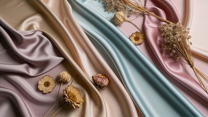 Soft Satin Fabric Drape in Dusty Rose, Blush & Blue