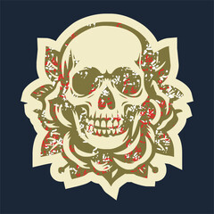 Skull head with rose of vintage illustration