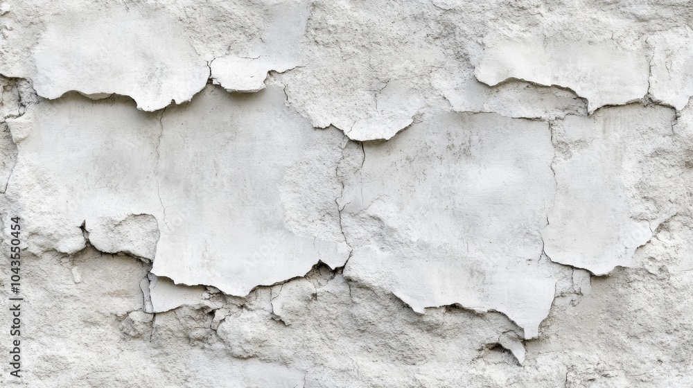 Poster a close-up view of a weathered wall, featuring peeling plaster and cracks that add a rustic texture 