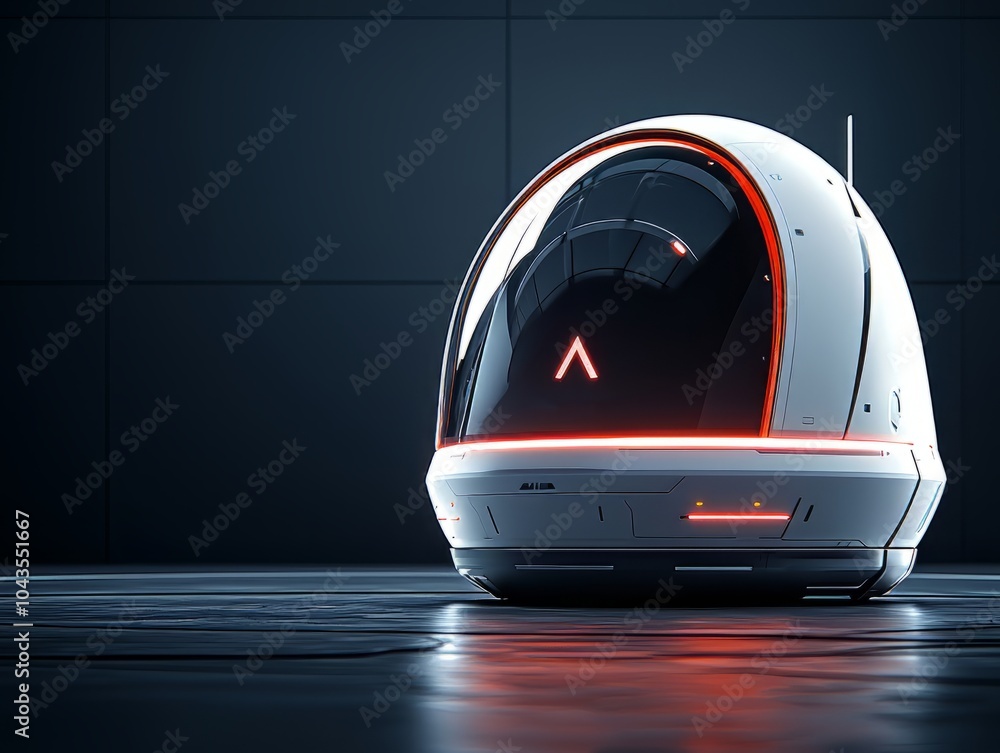 Poster futuristic robot design on a dark background with sleek lines and glowing accents.