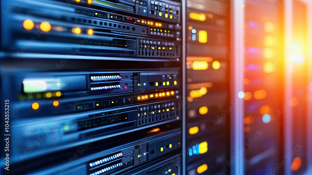 Poster Inside Server Hardware with Colorful Lights