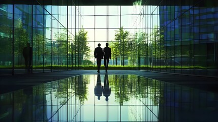 Fototapeta premium Corporate Professionals Entering Modern High-Tech Business Headquarters