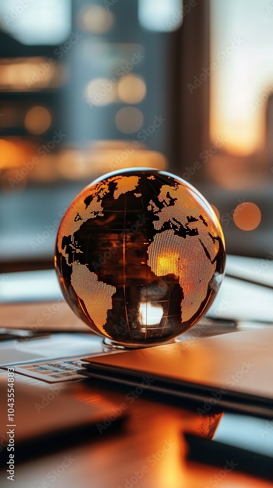 Poster illuminating the world a glowing globe symbolizing global connectivity and progress