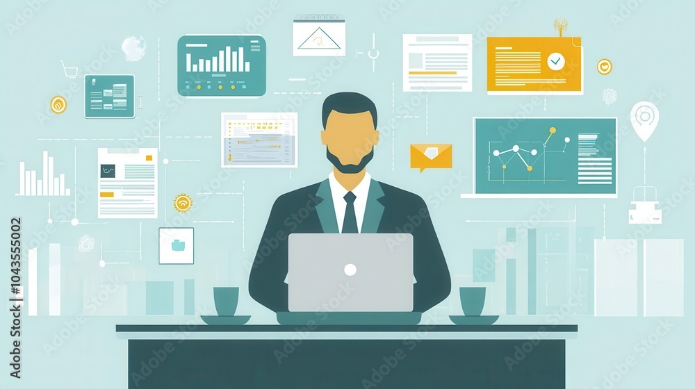 Poster business professional using smart decision-making tools with ai