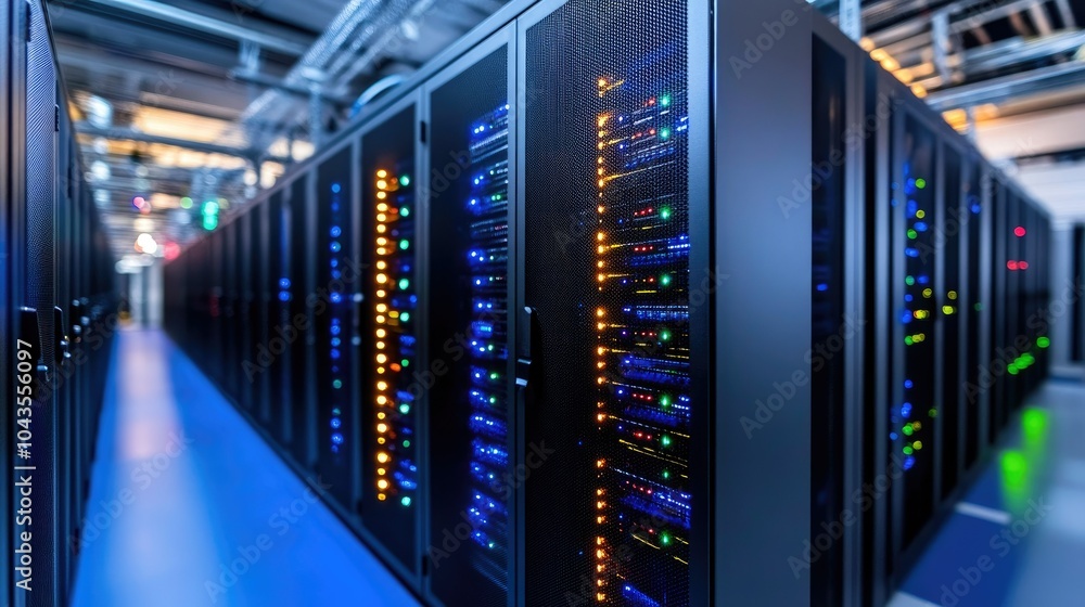 Poster advanced data center facility with powerful servers
