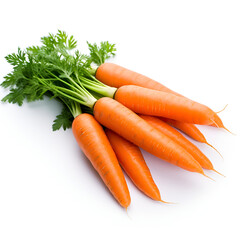 Bunch of carrots with green leaves isolated background