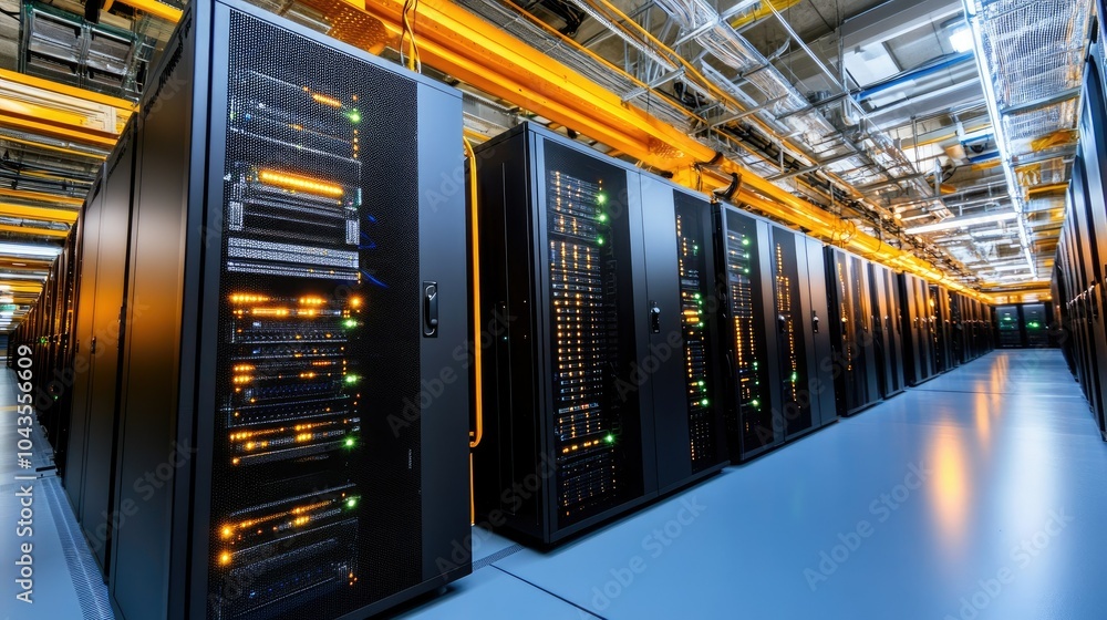 Poster Advanced Data Center Server Racks in High-Tech Facility