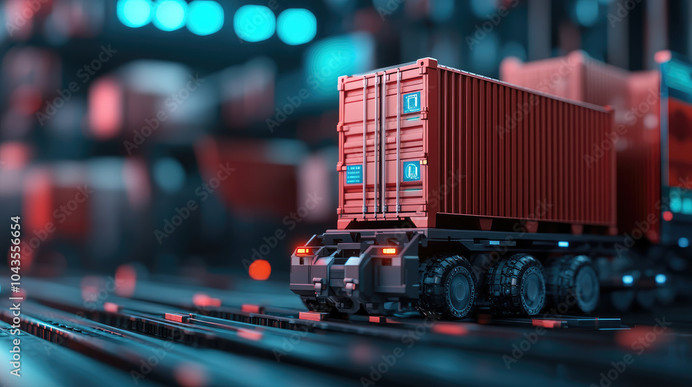 Poster holographic freight tracking in advanced logistics, showcasing automated shipment data in a futurist