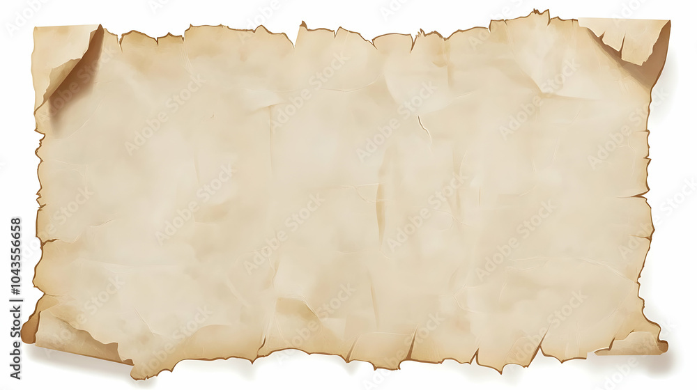 Poster old, torn and crumpled parchment paper isolated on white background with space for text.