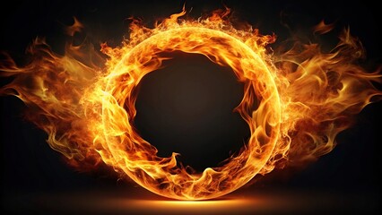 Fototapeta premium Round fire shape flame isolated on black forced perspective