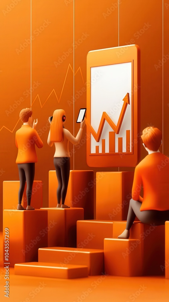 Poster engaging in digital analysis a team collaborates on market trends and data insights